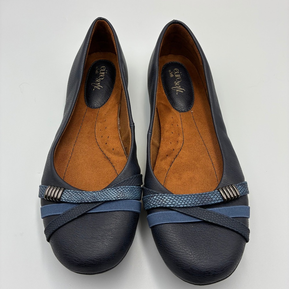 Eurosoft by Sofft Shaina Navy Blue Ballet Flats Women 10M Comfort Slip On Shoe